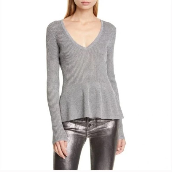 Veronica Beard Esmeralda v neck pullover sweater long sleeve silver gray - Picture 1 of 10